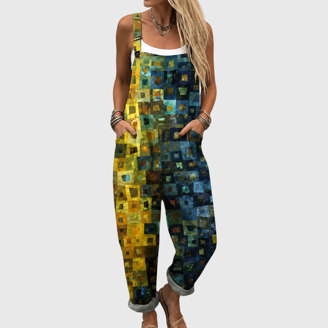 Latzhose mit Mosaik-Quadraten für Damen