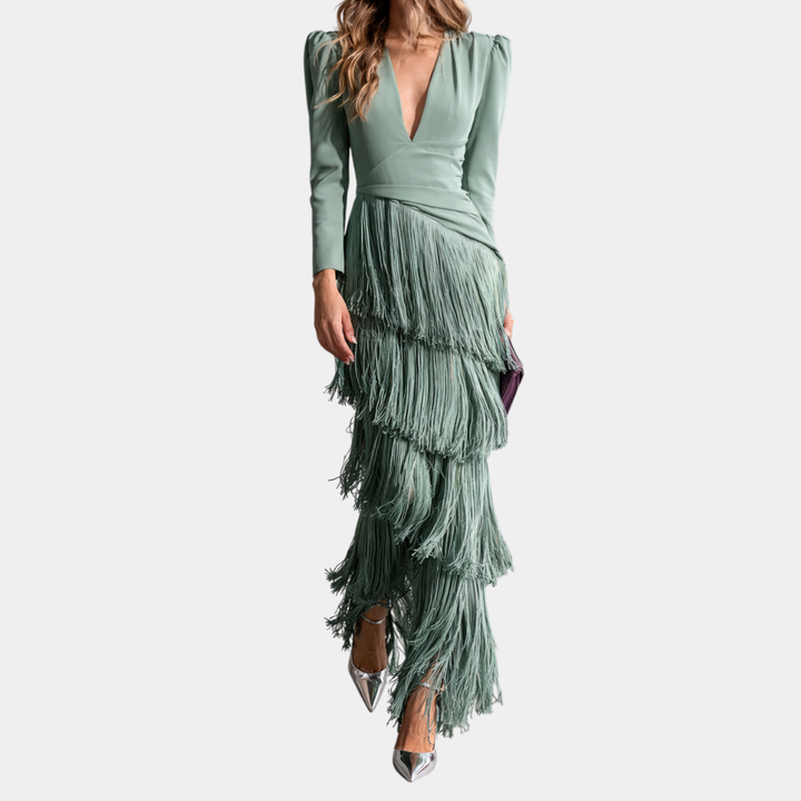 Eulalie | Elegantes Midi-Kleid mit Fransenärmeln