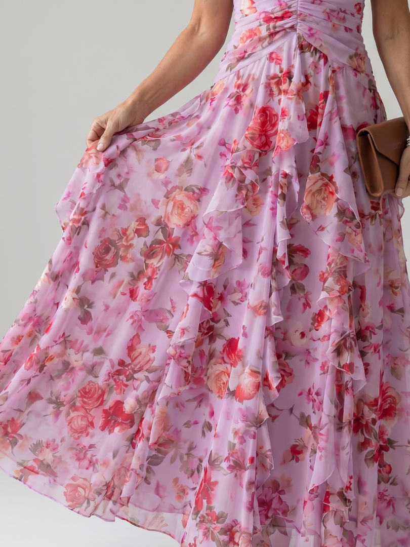 Nori | Halter Neck Rüschenoberteil Floral Maxi Kleid