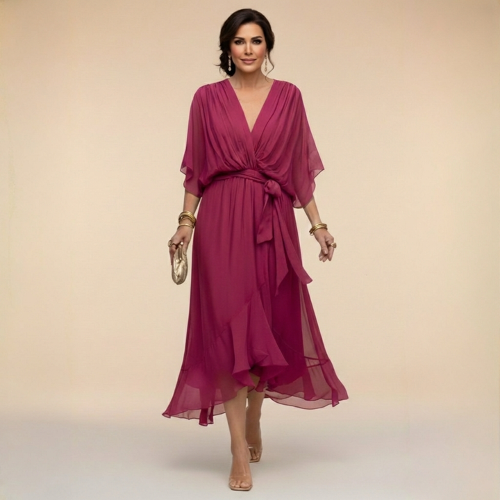 Opal | V-Ausschnitt Elegantes Midi-Kleid