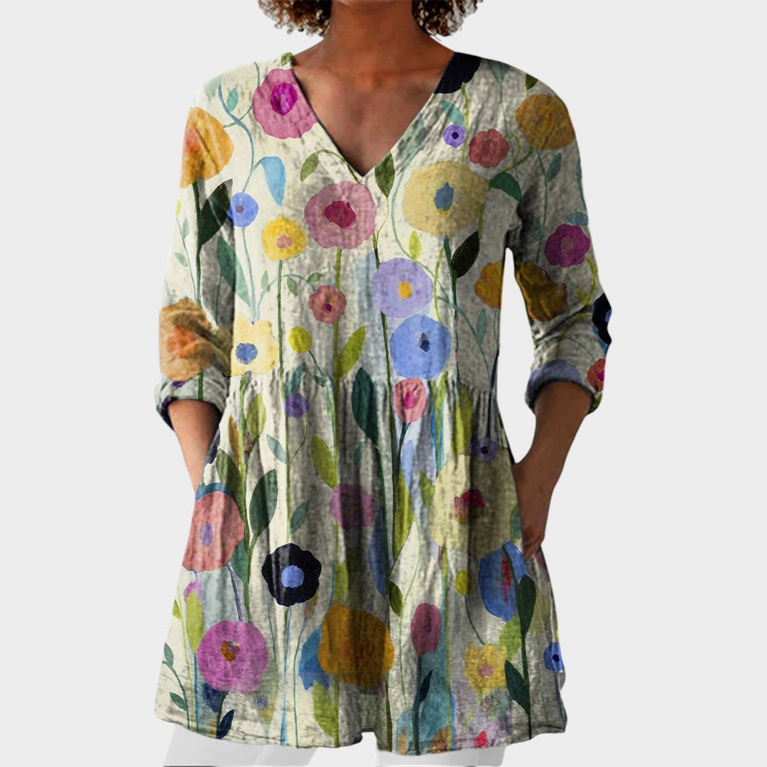 Louise | Boho Lange Bluse – V-Ausschnitt