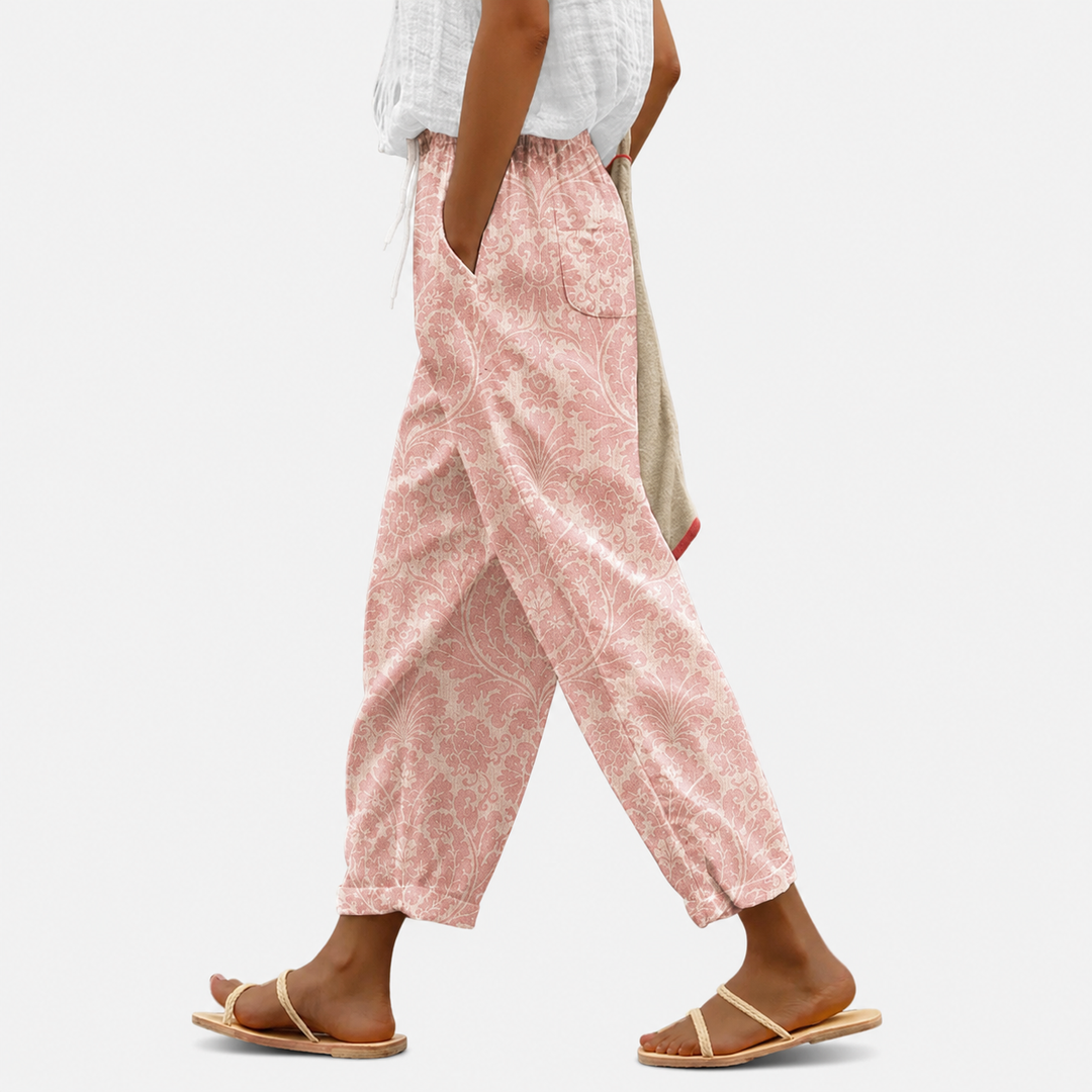 Martina | Bedruckte Sommerhose in Rot mit Gummibund