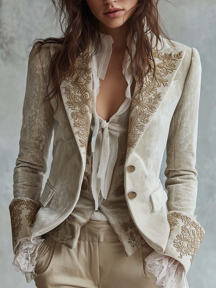 Damen Blazer in Elfenbein mit Stickerei
