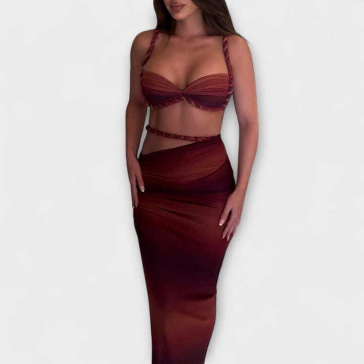 Jane | Stilvolles Gradient Geflochtenes Crop Top & Overskirt Duo