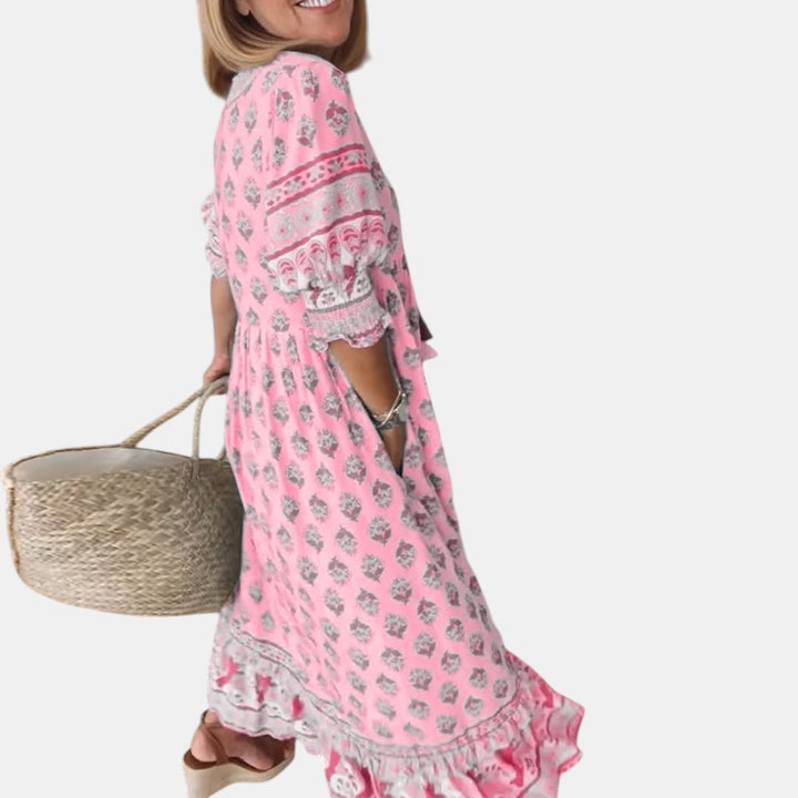 MANA | MIDI-KLEID MIT FLORALEN MUSTERN UND V-AUSSCHNITT