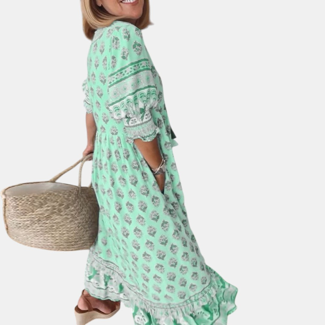 MANA | MIDI-KLEID MIT FLORALEN MUSTERN UND V-AUSSCHNITT