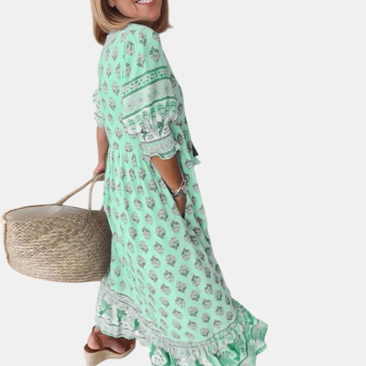 MANA | MIDI-KLEID MIT FLORALEN MUSTERN UND V-AUSSCHNITT