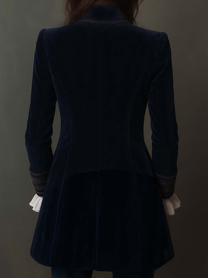 Damen Vintage Marine Bestickte Longline Jacke