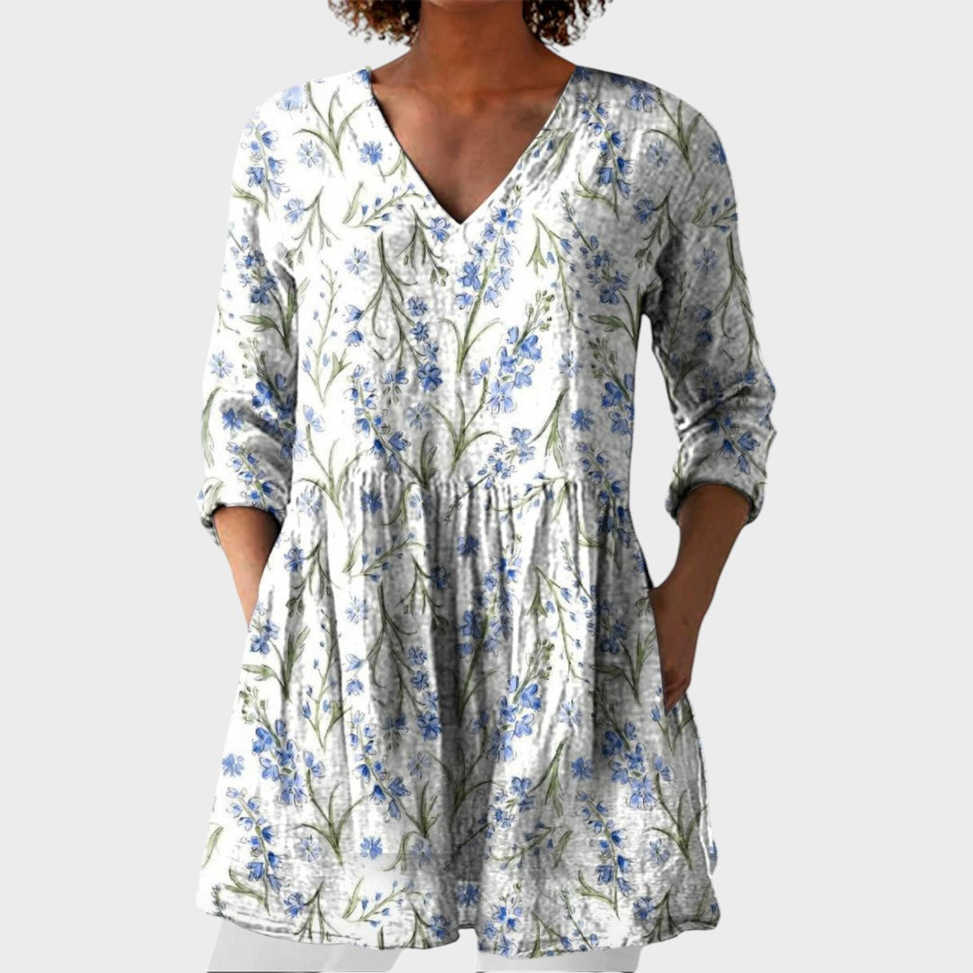 Jeanne | Boho Lange Bluse – V-Ausschnitt