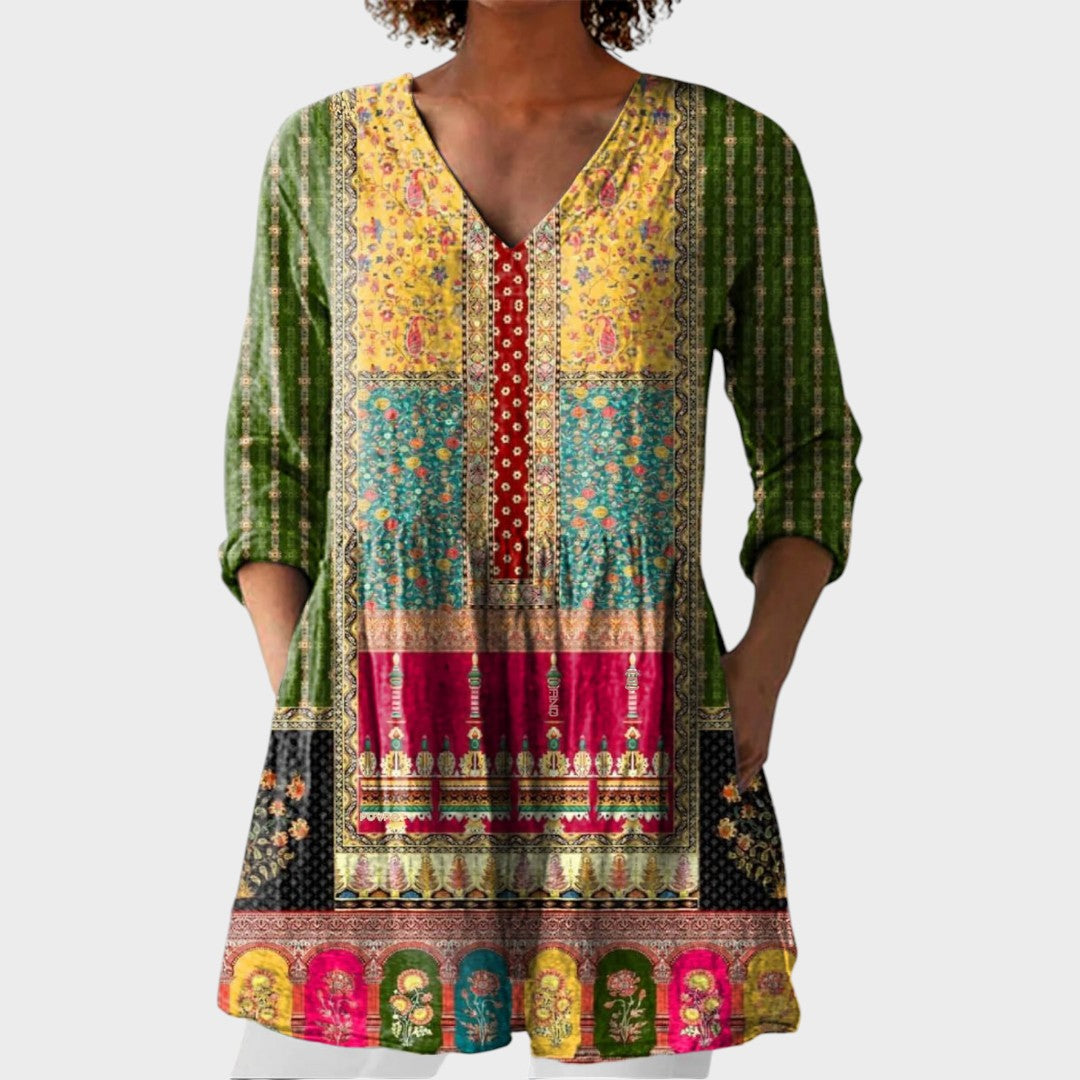 Emilie | Boho Lange Bluse – V-Ausschnitt