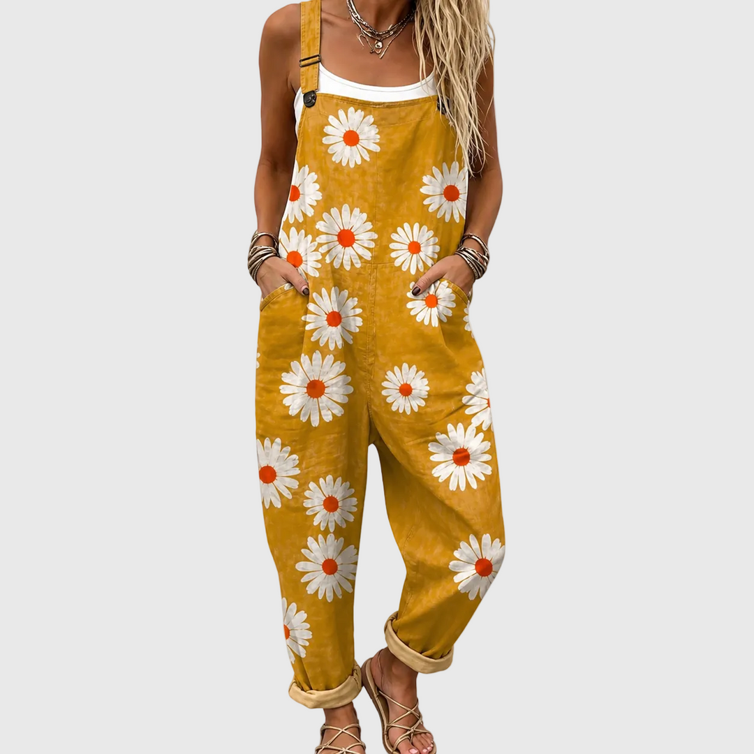 Latzhose mit Margeriten Senfgelb für Damen