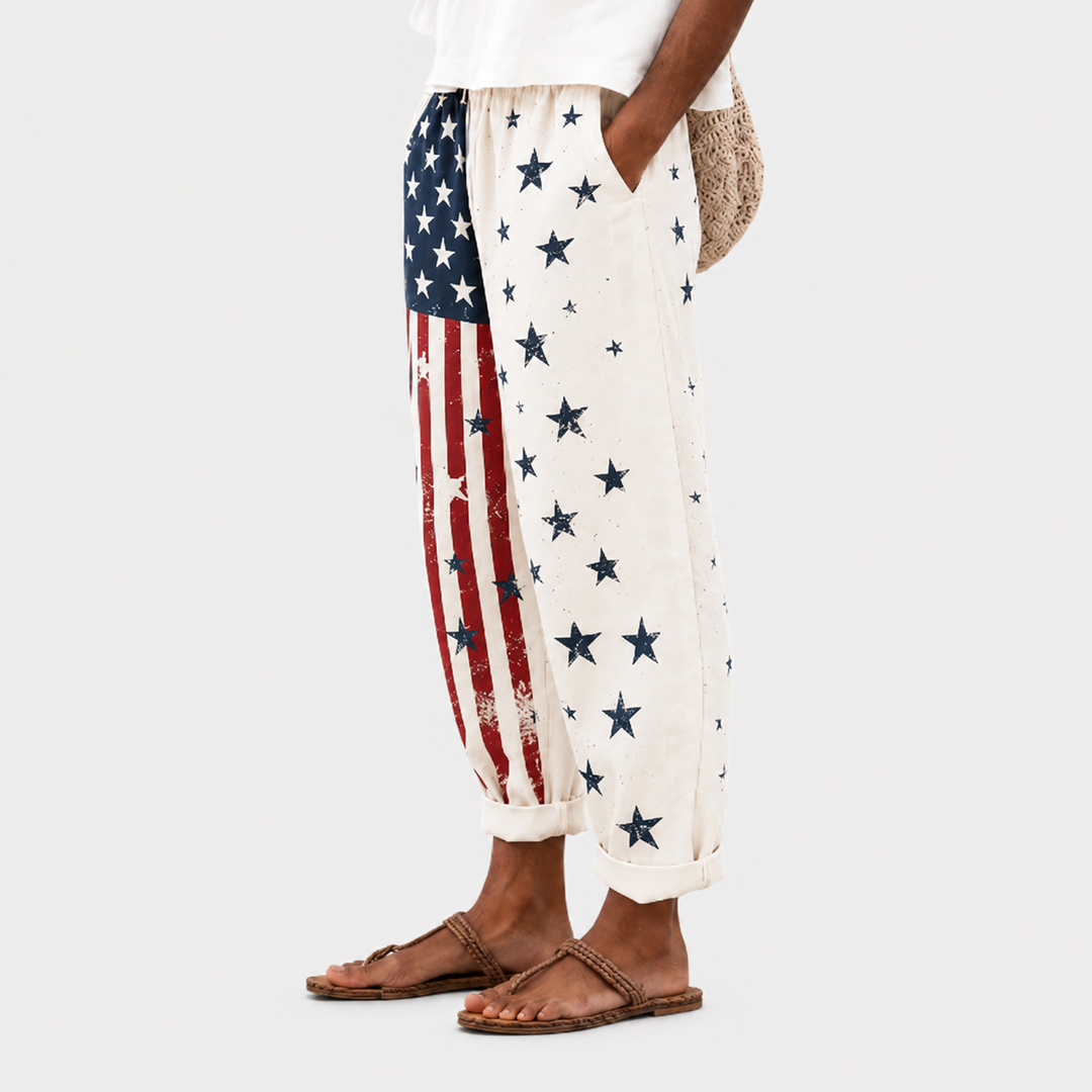 Hilde | Sommerhose mit Sternenmuster in Creme und Rot
