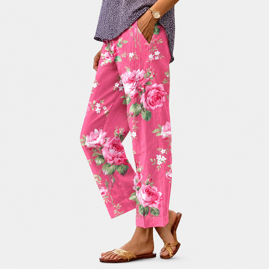 Anita | Sommerhose in Rosa mit Blütenmuster