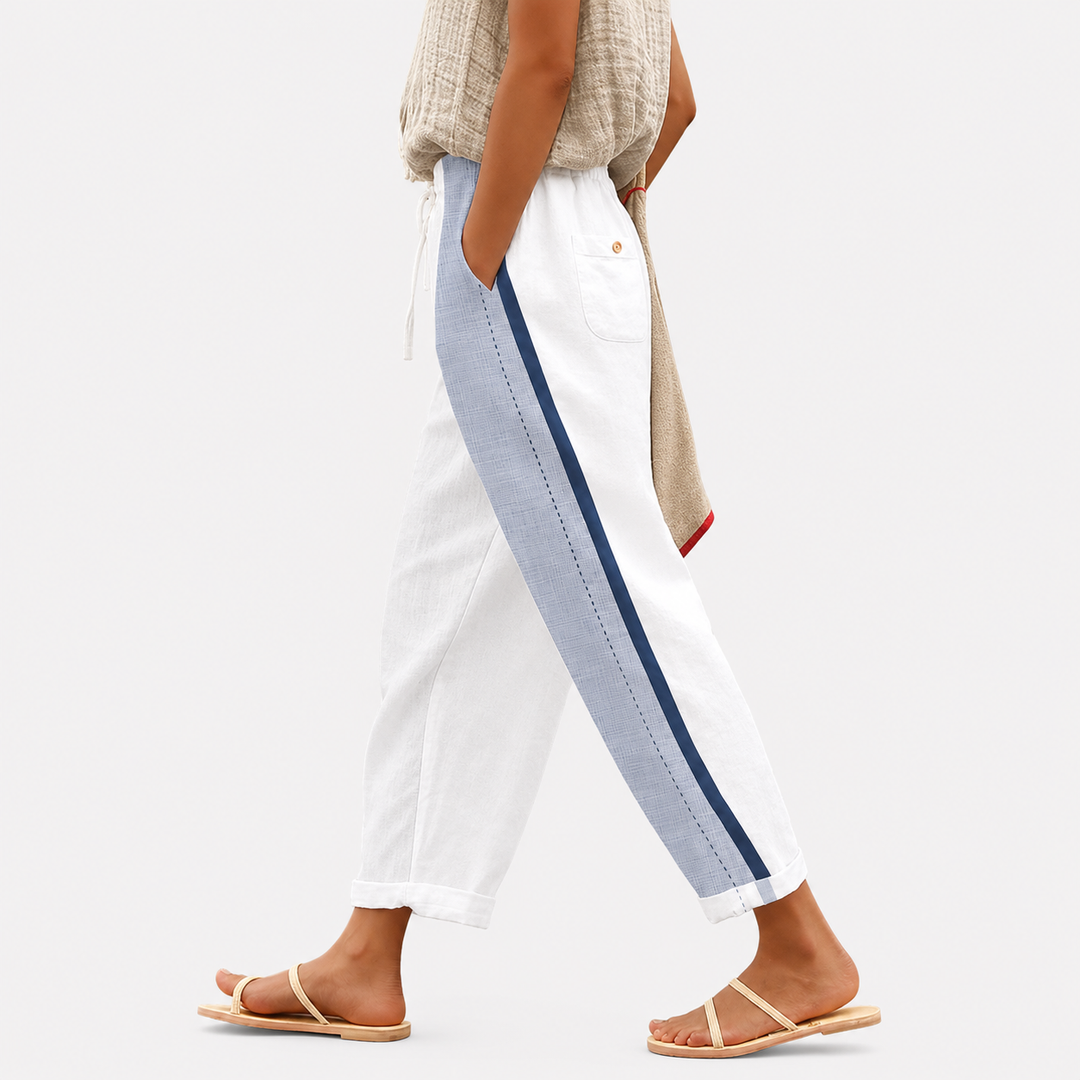 Gitta | Bedruckte Sommerhose in Weiß und Blau