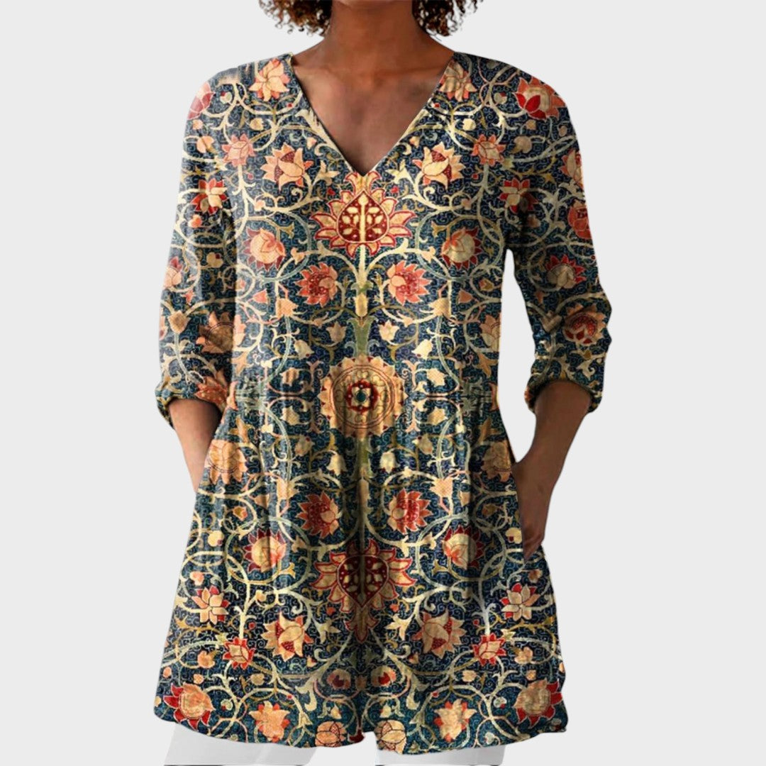 Celine | Boho Lange Bluse – V-Ausschnitt