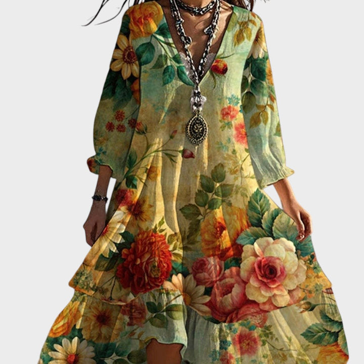 Sophie | Vintage Boho Floral V-Ausschnitt Kleid