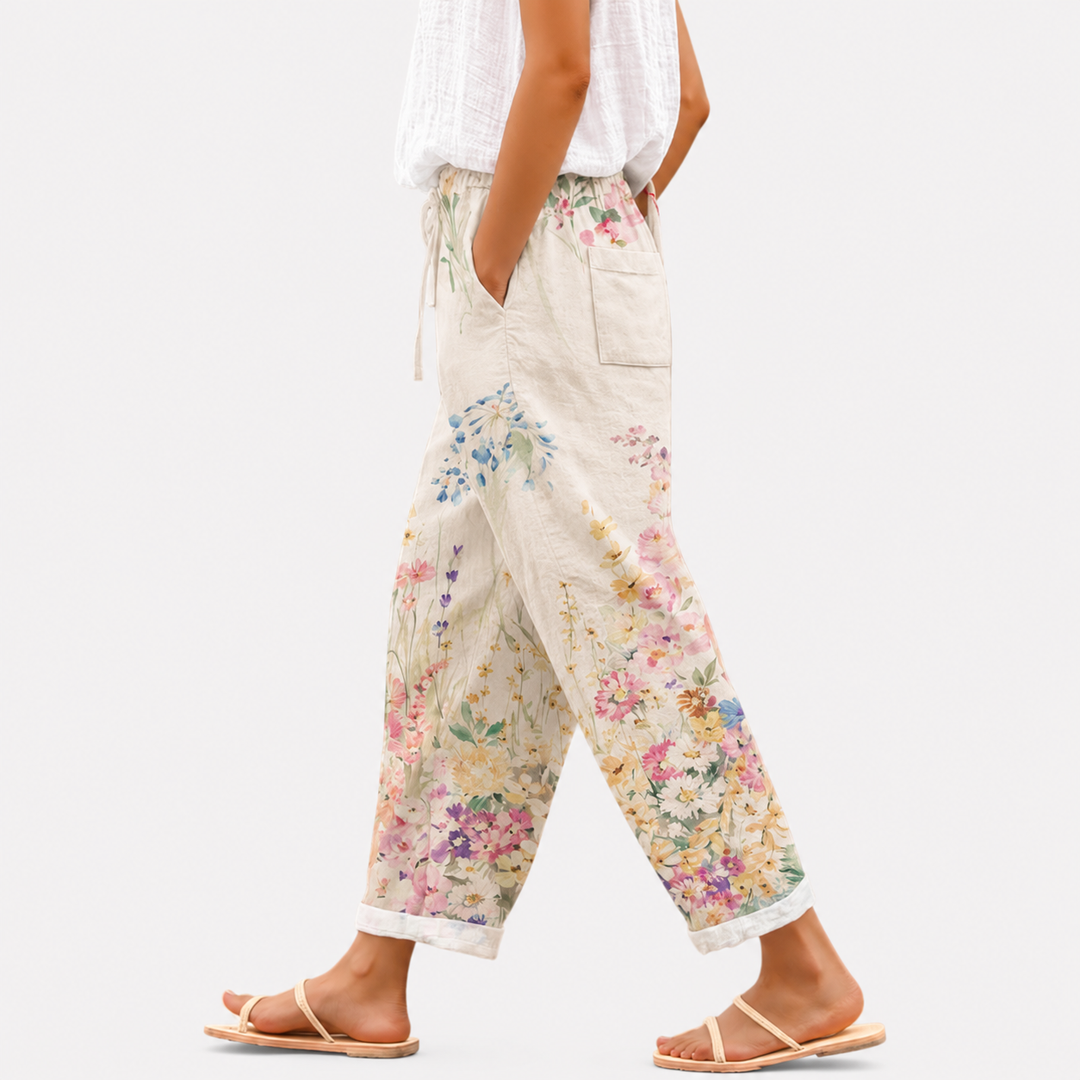 Franziska | Bedruckte Sommerhose in Beige und Rot