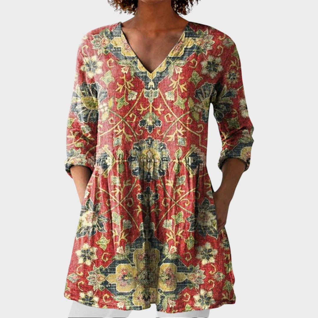 Lea | Boho Lange Bluse – V-Ausschnitt
