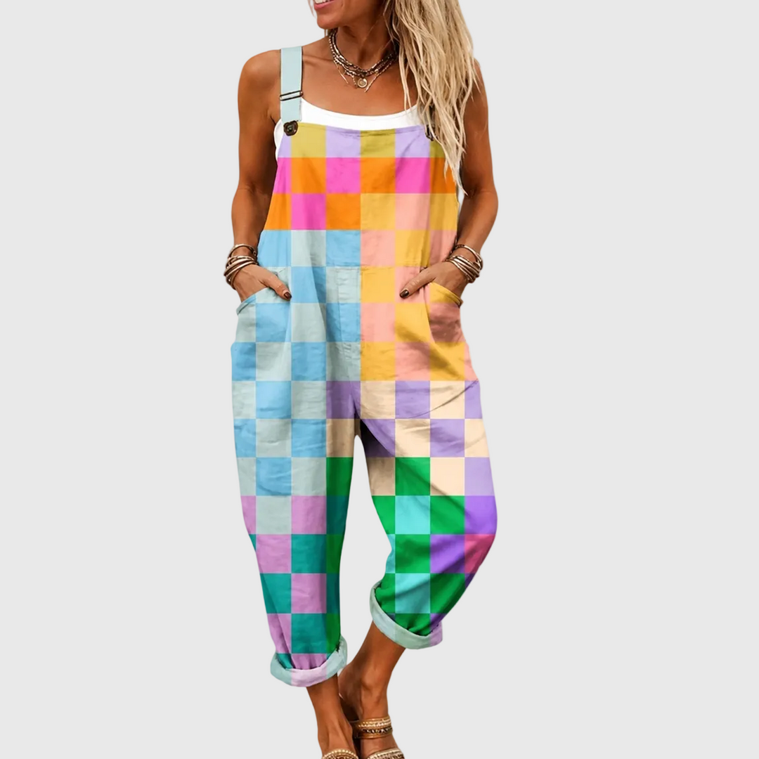 Bunte Latzhose mit Schachbrettmuster für Damen