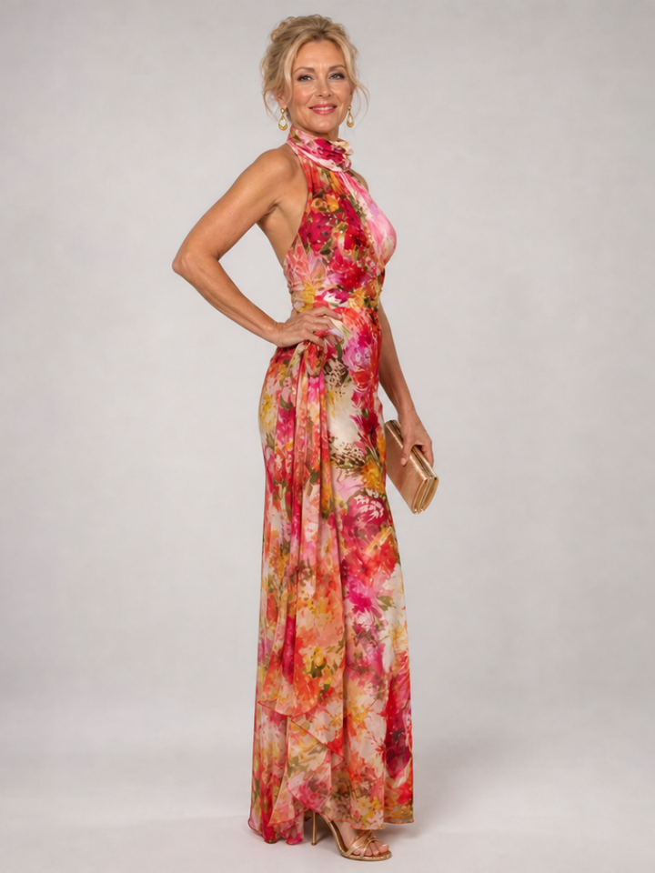 Elisabetta | Halter-Neck Maxikleid mit Blumenmuster