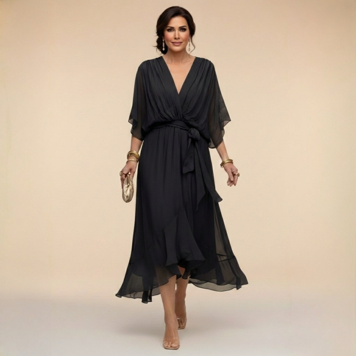 Opal | V-Ausschnitt Elegantes Midi-Kleid