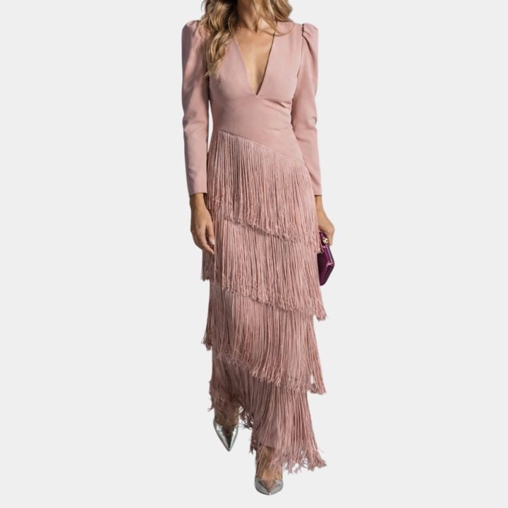 Eulalie | Elegantes Midi-Kleid mit Fransenärmeln
