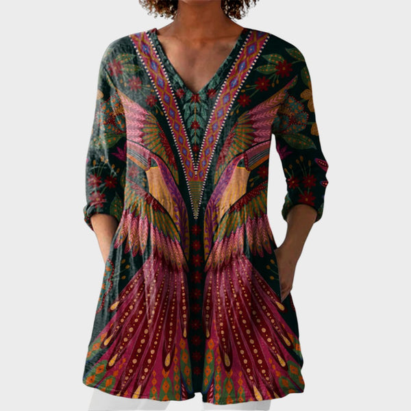 Manon | Boho Lange Bluse – V-Ausschnitt