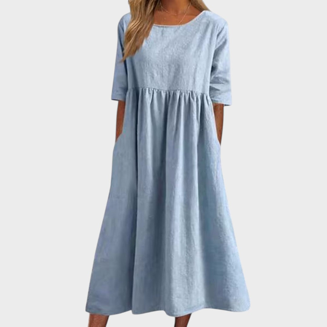 Lucia | Baumwollkleid mit Rundhalsausschnitt und Taillendetail