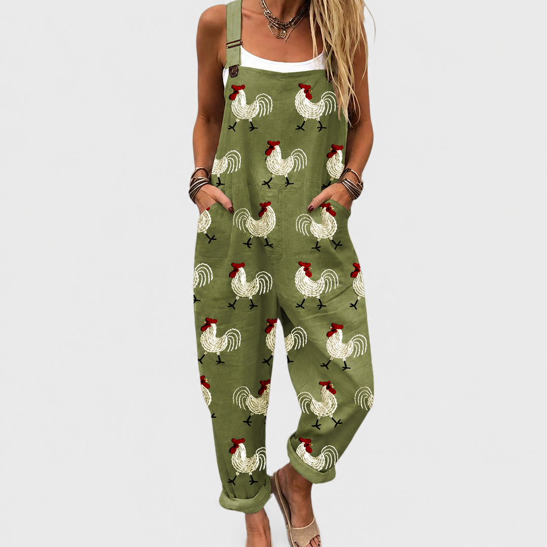 Olivgrüne Latzhose mit Hähnen für Damen