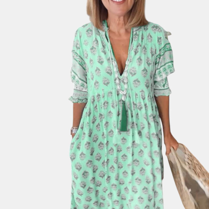 MANA | MIDI-KLEID MIT FLORALEN MUSTERN UND V-AUSSCHNITT