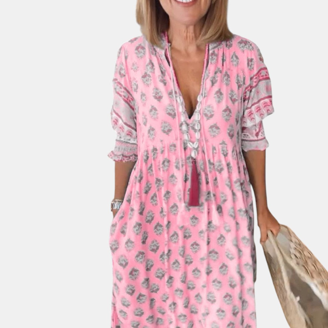 MANA | MIDI-KLEID MIT FLORALEN MUSTERN UND V-AUSSCHNITT