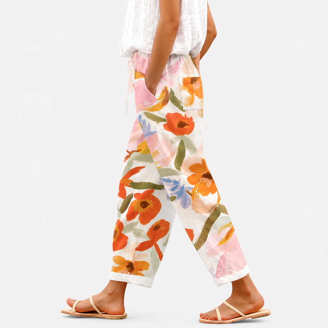 Rosi | Bedruckte Sommerhose in Beige und Gelb