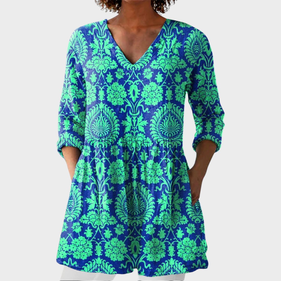 Ines | Boho Lange Bluse – V-Ausschnitt