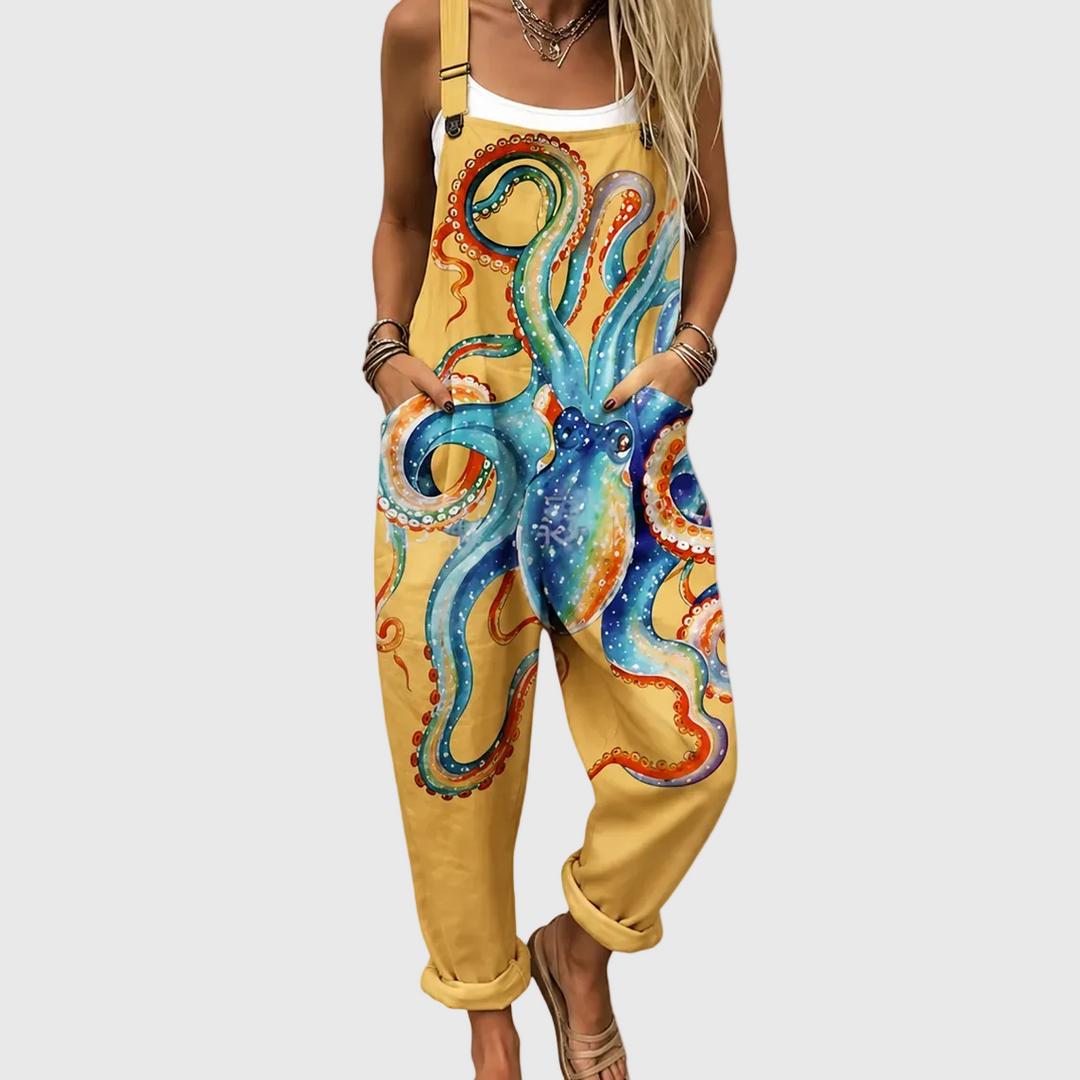 Latzhose mit Oktopus Sandgelb für Damen
