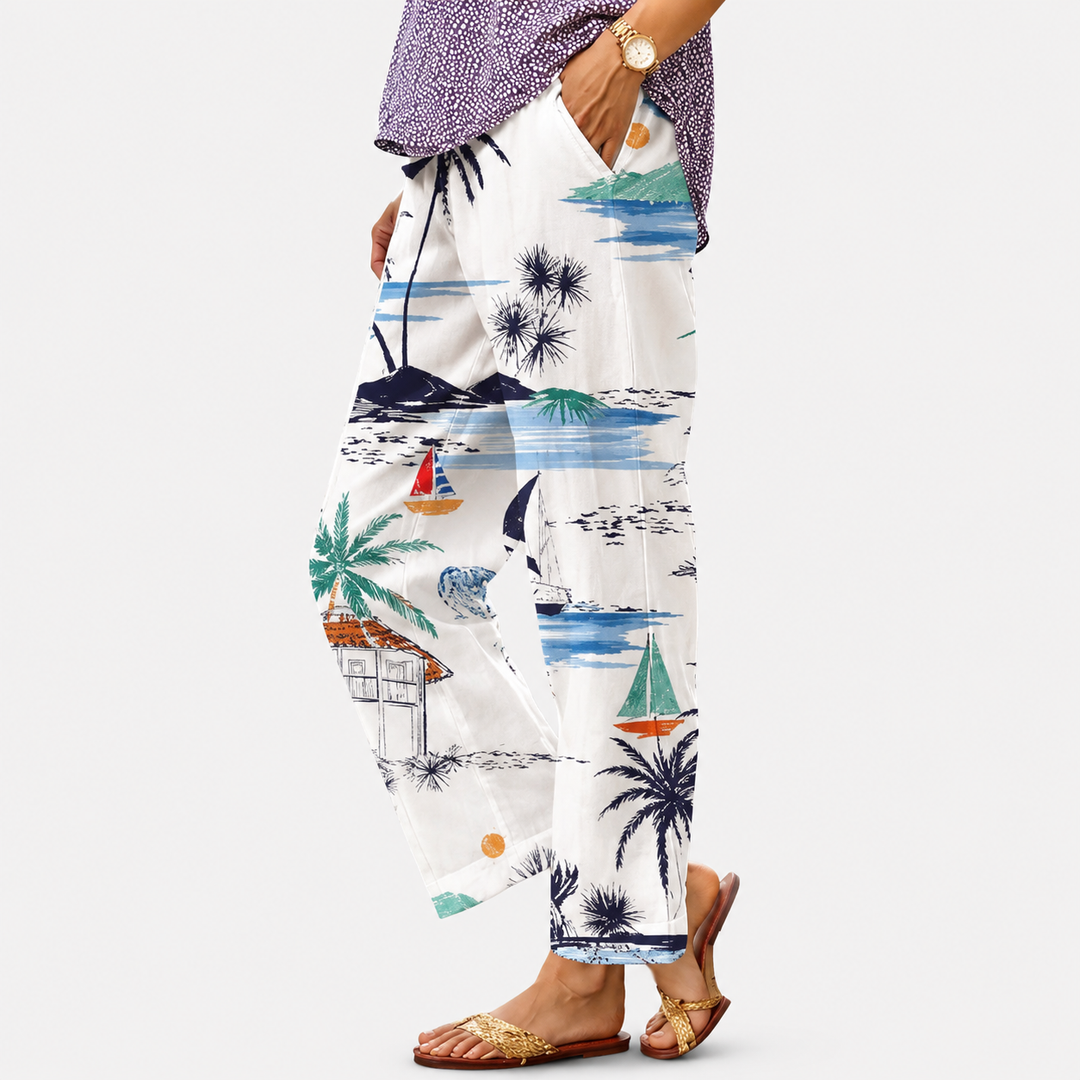Elfriede | Bedruckte Sommerhose in gedecktem Beige