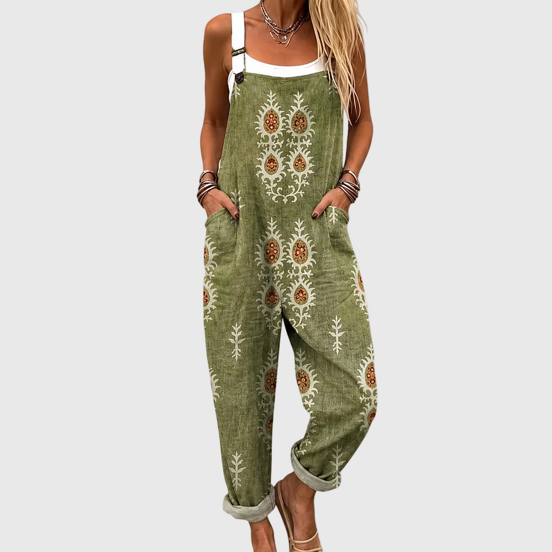 Latzhose mit Paisley Olivgrün für Damen