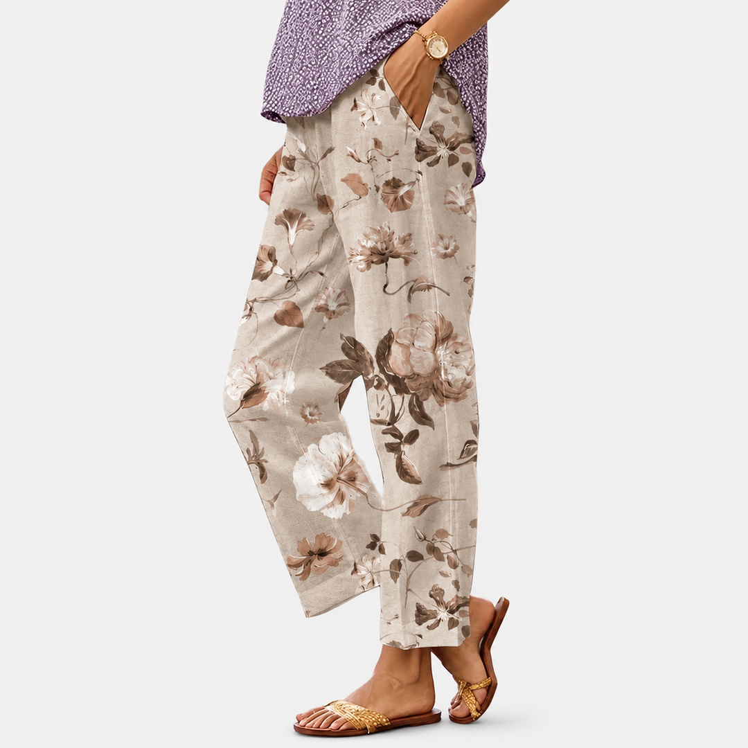 Hertha | Beige Sommerhose mit feinem Muster