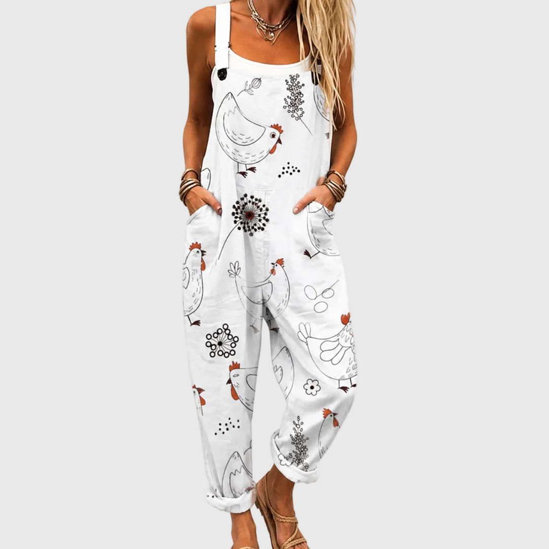 Latzhose mit Hühnern und Pusteblumen für Damen