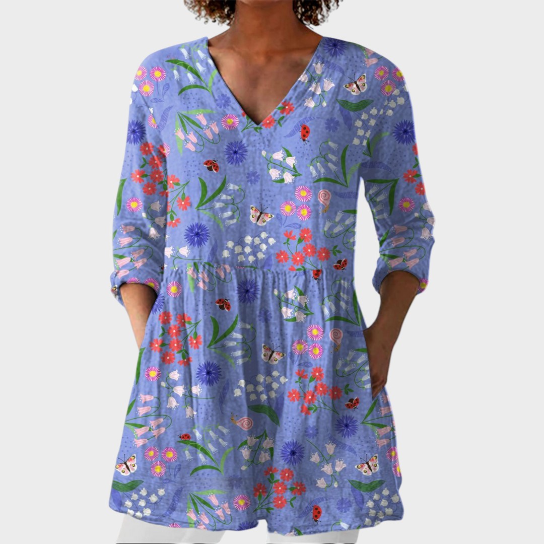 Aline | Boho Lange Bluse – V-Ausschnitt