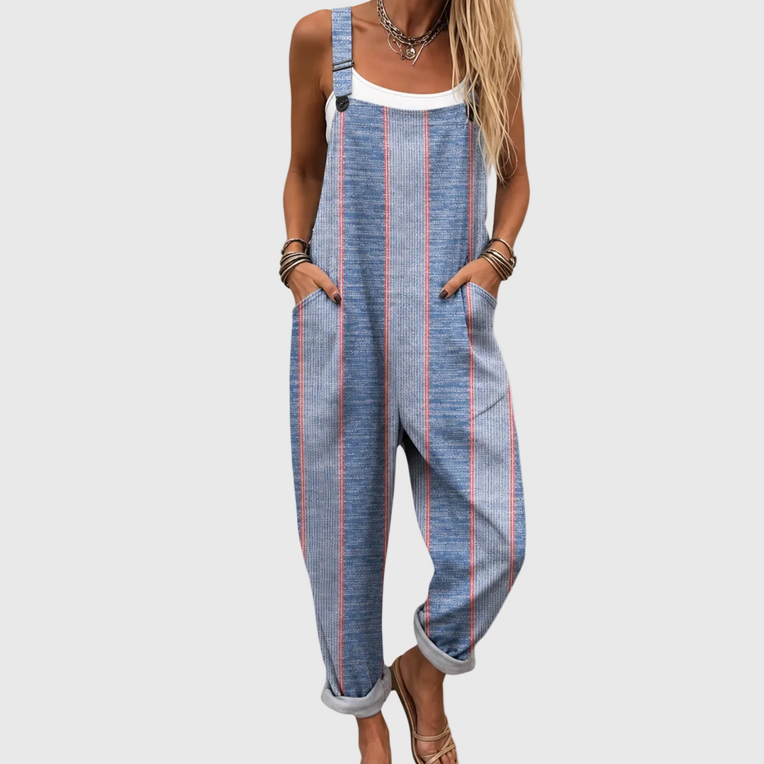 Gestreifte Latzhose Jeansblau für Damen