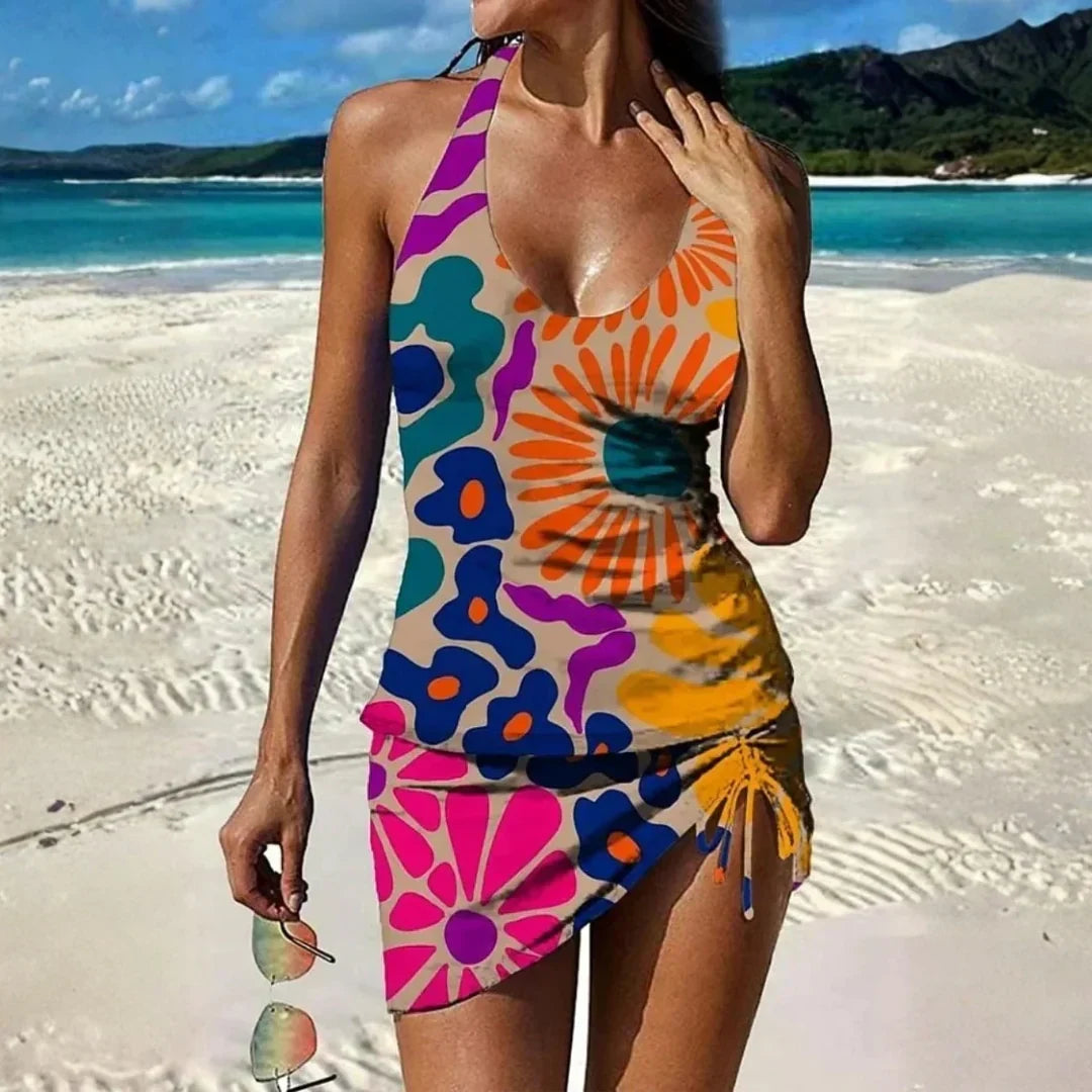 Adelheid | Grafischer Blumentankini mit Shorts, flacher Bauch-Effekt