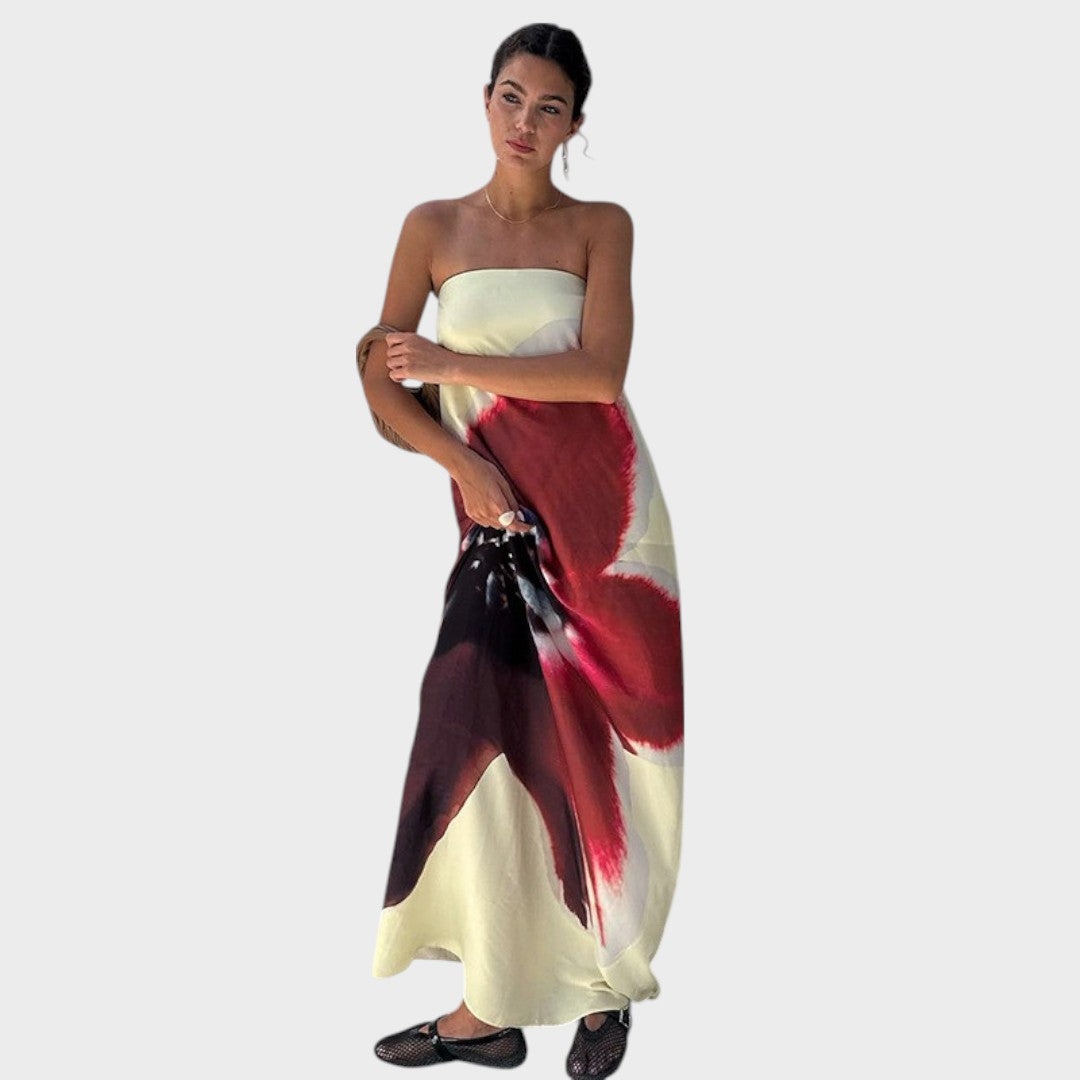 Blumen | Rückfreies Kleid mit verstellbarem Schnallenverschluss