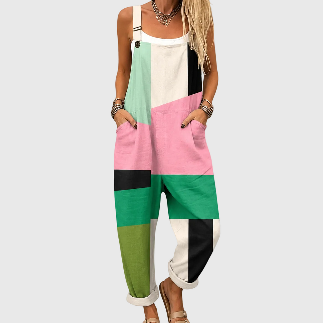 Color-Block Latzhose Rosa-Grün für Damen