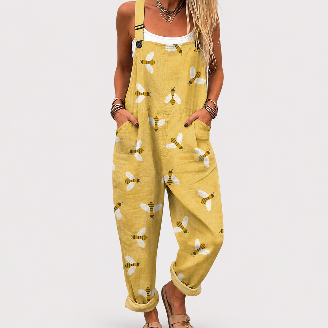 Latzhose mit kleinen Bienen Blassgelb für Damen
