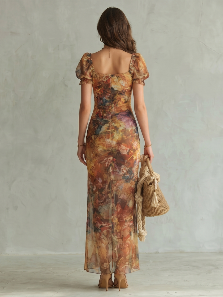 Ciel | Rüschärmeliges, gerafftes Midikleid mit Schlitz