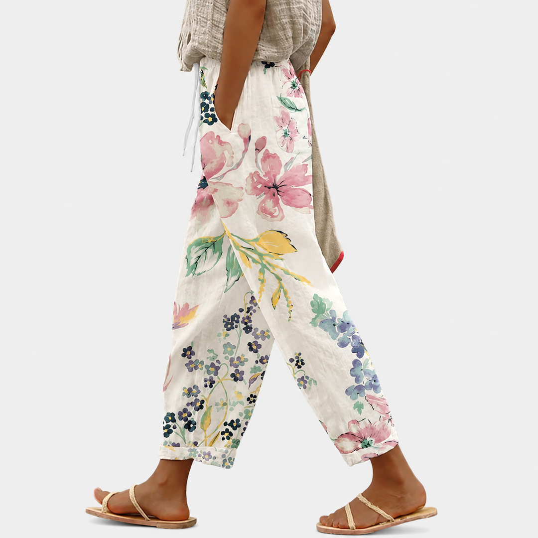 Heike | Bedruckte Sommerhose in Beige und Gelb