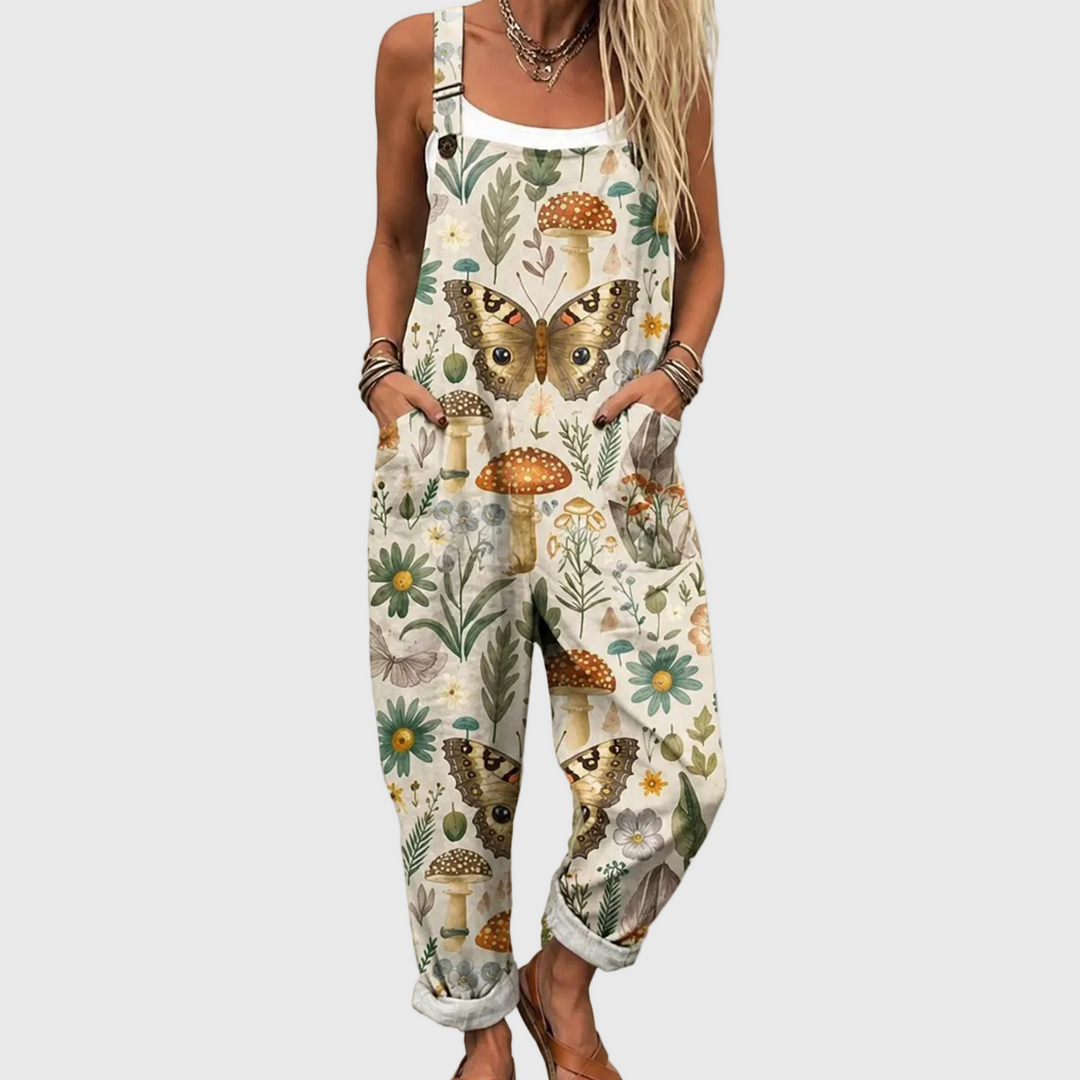 Latzhose mit Schmetterlingen und Pilzen für Damen