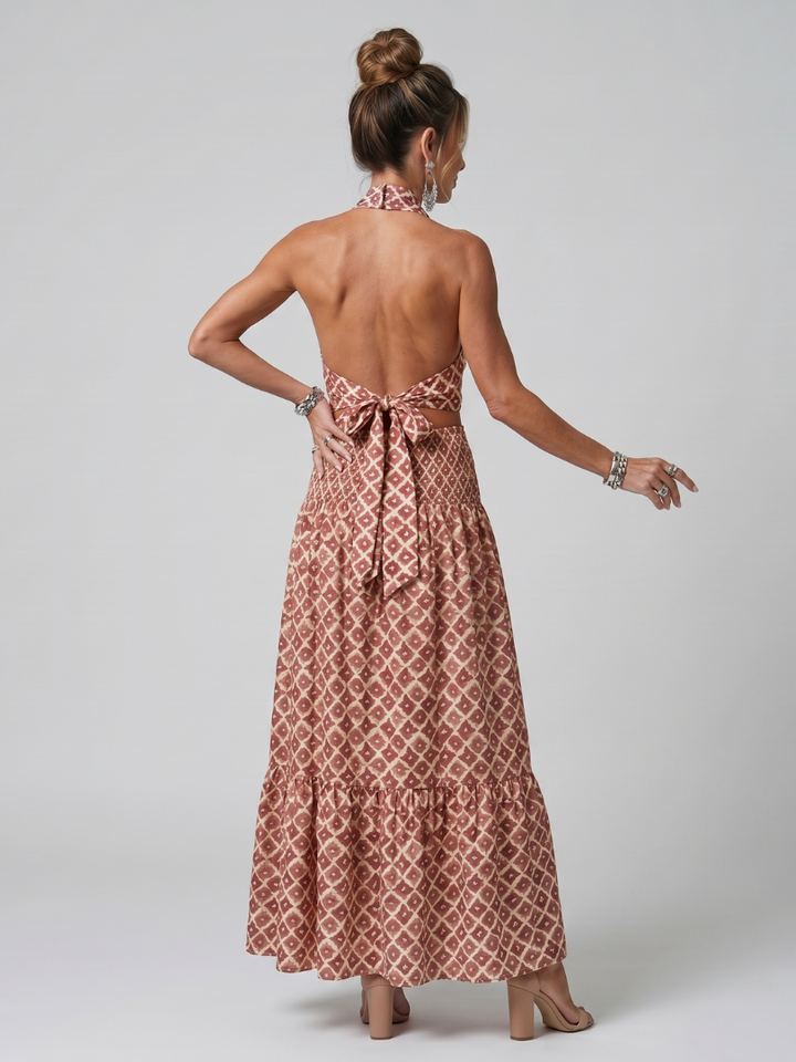 Amira | Kreuz-Halter Geometrischer Print Cutout Midi Kleid
