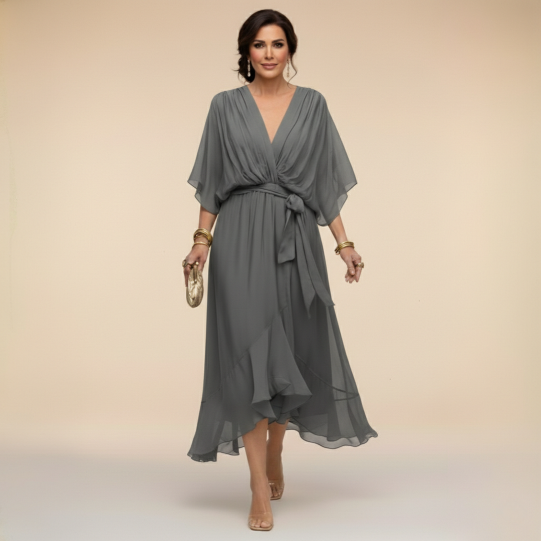 Opal | V-Ausschnitt Elegantes Midi-Kleid