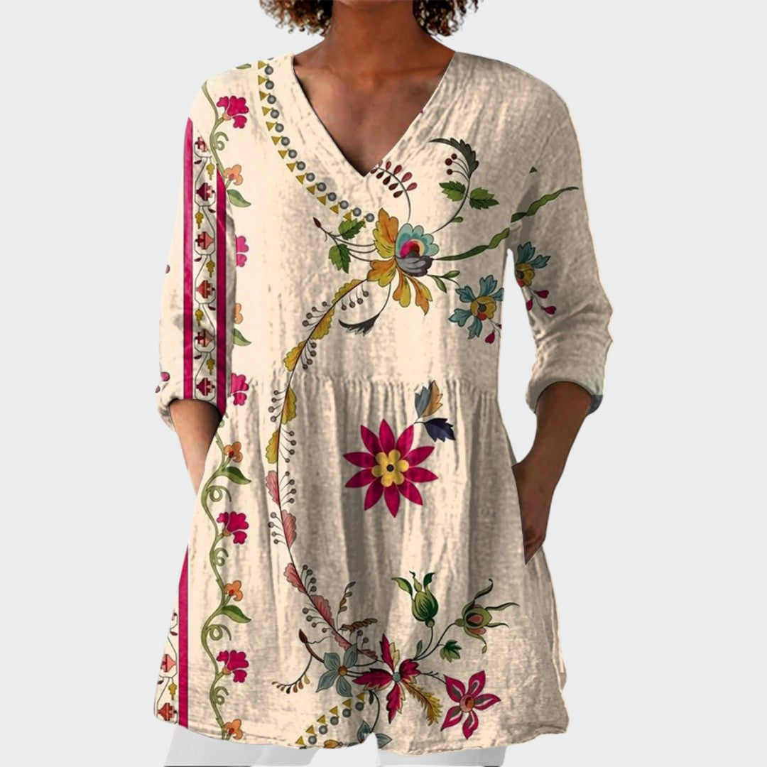 Clara | Boho Lange Bluse – V-Ausschnitt